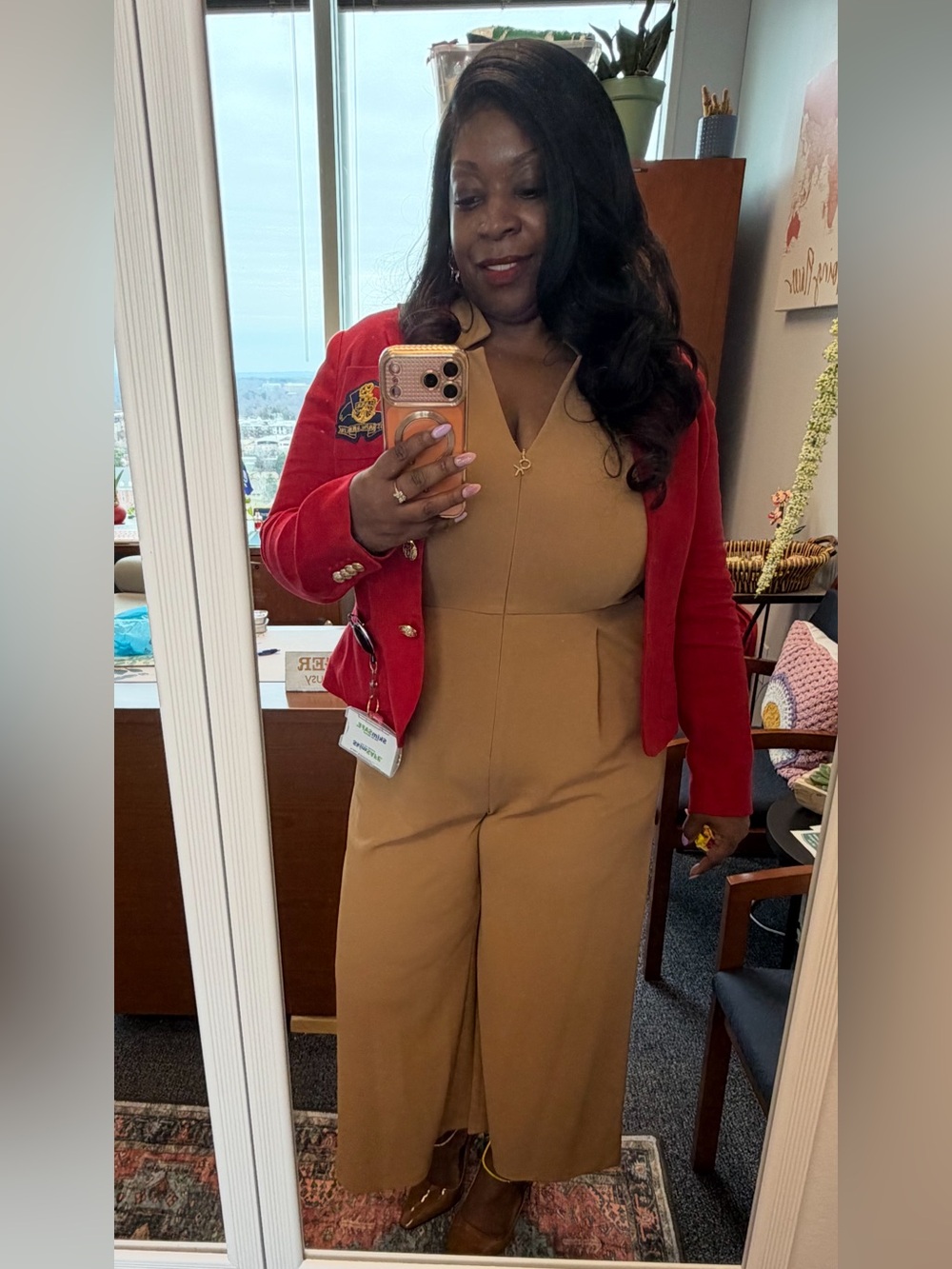 Calvin Klein Camel/Tan Wide-Leg V-Neck Jumpsuit 🐕